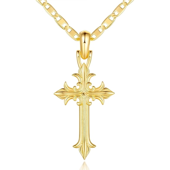 14K Gold Cross Necklace for Women 14k Gold Cross Pendant on Mariner Chain Elegant 14K Gold Cross Necklaces for Women 48cm Gift for Her