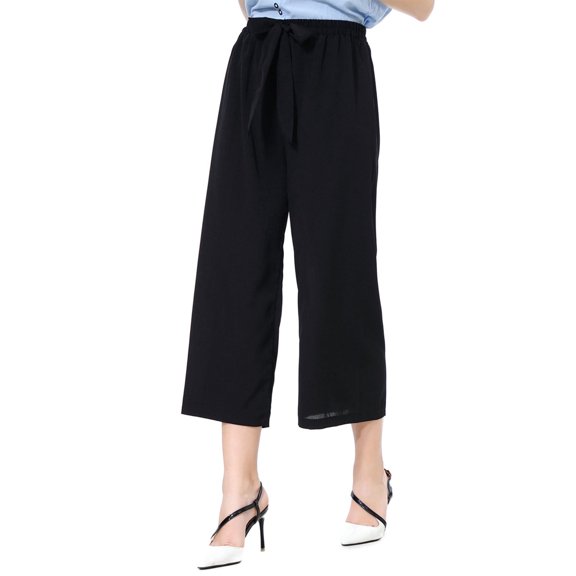 Juslio Women Pants Drawstring Elastic Waist Comfortable High Waist Loose Wide-Leg Pants