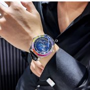 Binbond Men's Stainless Steel Leather Link Automatic Wristwatch, Multicolor
