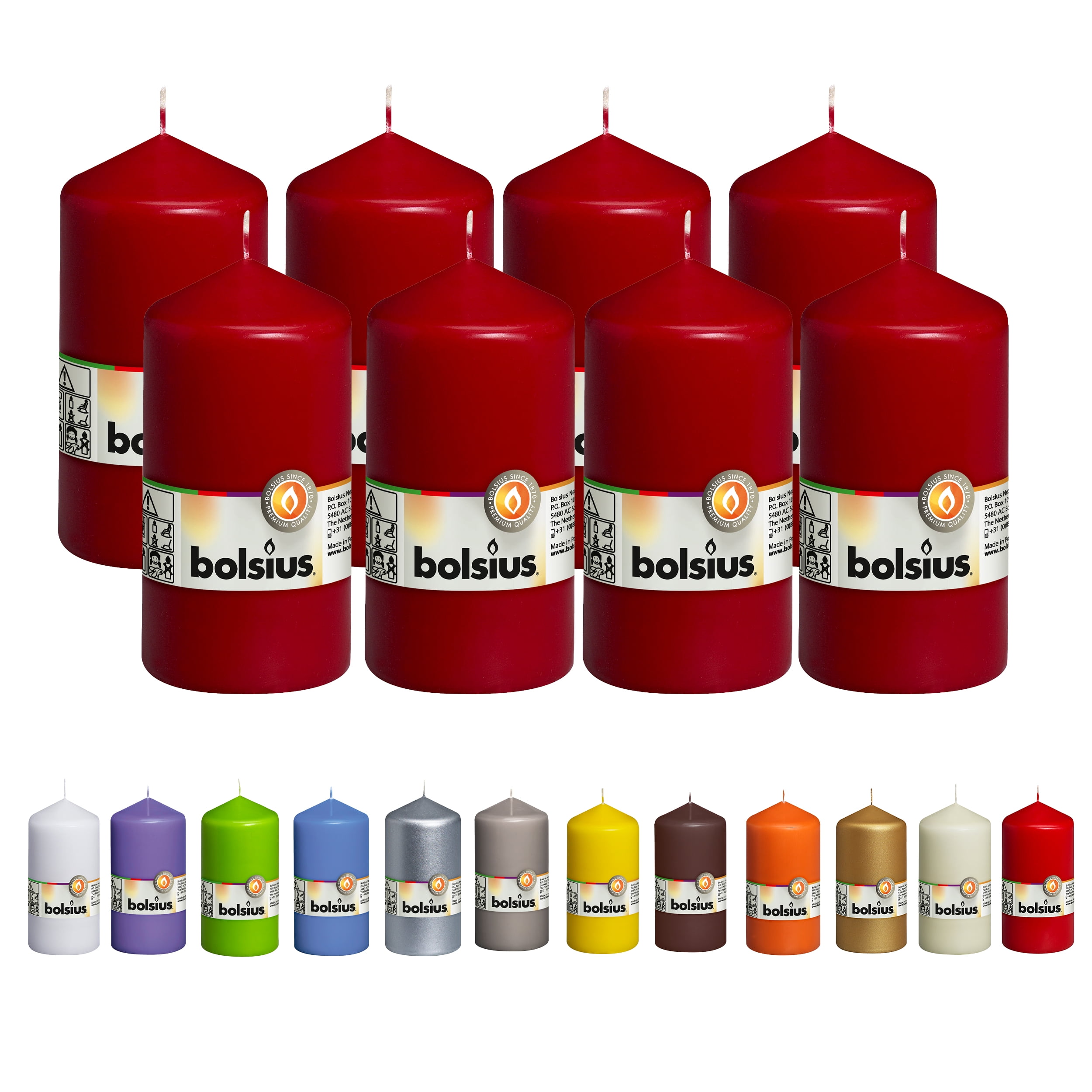 Bolsius 8 Dark Red (Wine Red) Pillar Candles 2.75" X 5" Gift Candles