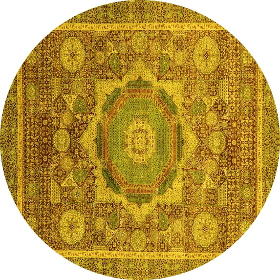 Ahgly Company Indoor Round Abstract Yellow Modern Area Rugs, 5' Round