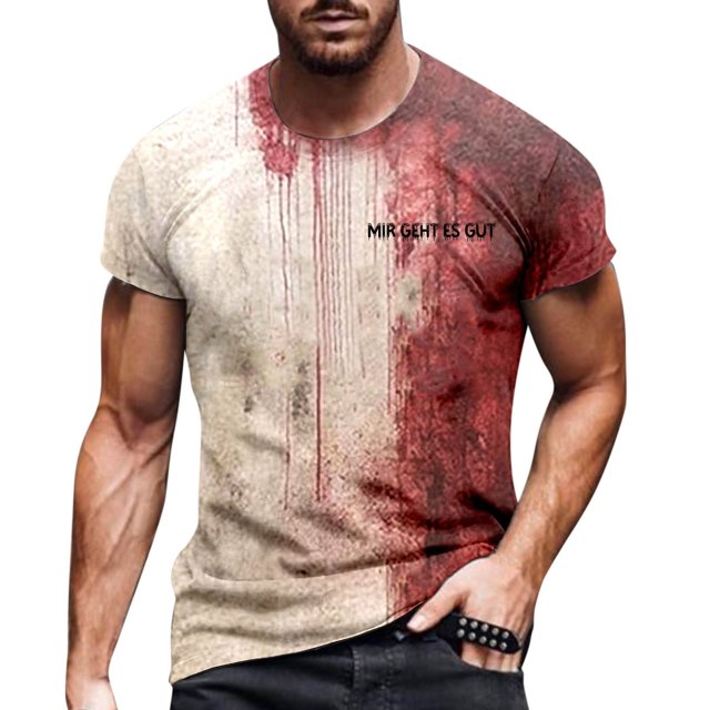T-shirt Décontracté à Col Rond Imprimé Graphique Halloween pour Hommes avec Phrase Drôle Manches Courtes Grande Taille pour Automne Hiver