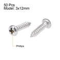 thumbnail image 2 of Uxcell 0.12''x 0.47'' Self Tapping Screws Pan Head Screw Fasteners Bolts 316 Stainless Steel Silver 50 Pcs, 2 of 3