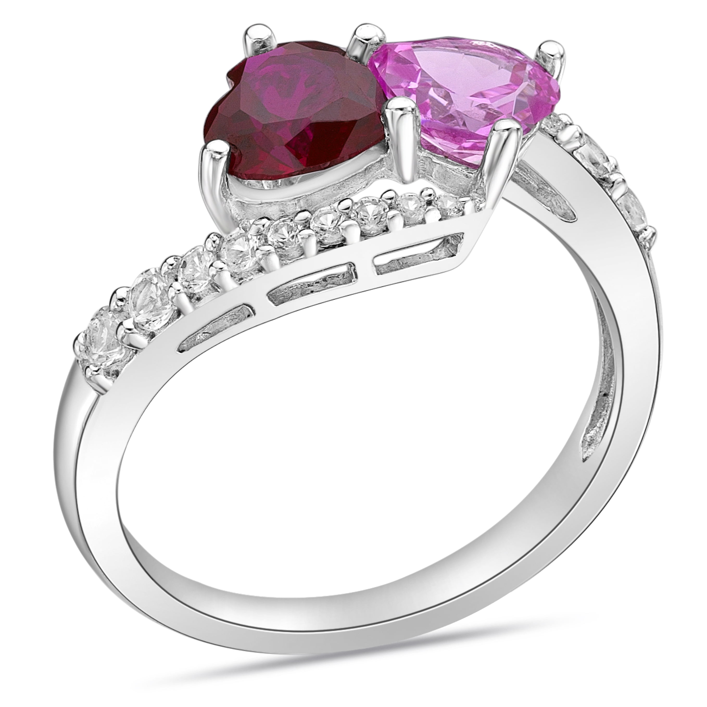 Brilliance 925 Sterling Silver Created Ruby, Created Pink Sapphire and Created White Sapphire Ring