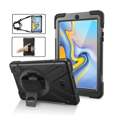 Samsung Galaxy Tab 7 Case Green Galaxy Tab A 8.0 (2018) T387 SM-T387 Case by KIQ Shield Armor Cover Kickstand Palmstrap Screen Protector Shoulder Strap (Black) ()