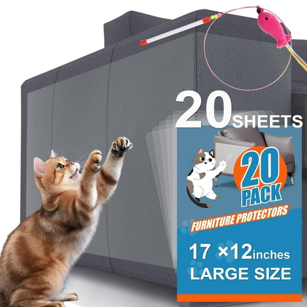 Paquete de 20 protectores de muebles antiarañazos para gatos, tamaño grande, protectores de esquina para sofá de 17 x 12 pulgadas, cinta adhesiva antiarañazos, alfombrilla repelente de gatos,