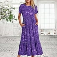 thumbnail image 4 of bnaln Summer Dresses for Women 2024 Casual Flowy Tiered Short Sleeve Maxi Dress Solid High Waist Elegant Dresses Loose Vintage Dress Trendy Beach Swing Long Dresses with Pockets, 4 of 8