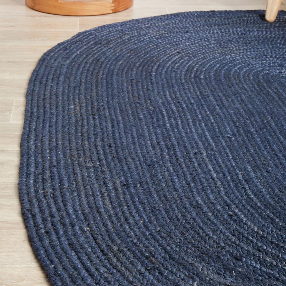 Handmade Braided Navy Blue Color Pure Jute Oval Shape Area Rugs ,Home Décor Rugs Size 3 x 5 Feet ( 90 cm x 150 cm )