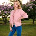 thumbnail image 3 of Women's Tie Front Knit Cardigan with Long Sleeves and Open Front Design - Large, Mauve Pink, 3 of 7