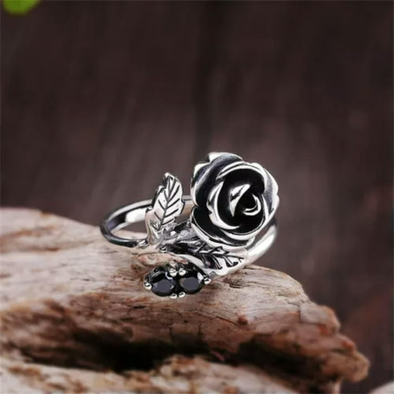 GKNET S925 Pure Sterling Silver Women Ring Lucky Rose Flower Band Ring Adjustable