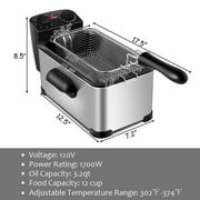Costway Electric Deep Fryer 3.2 QT/12-Cup Stainless Steel 1700W with Frying Basket Silver