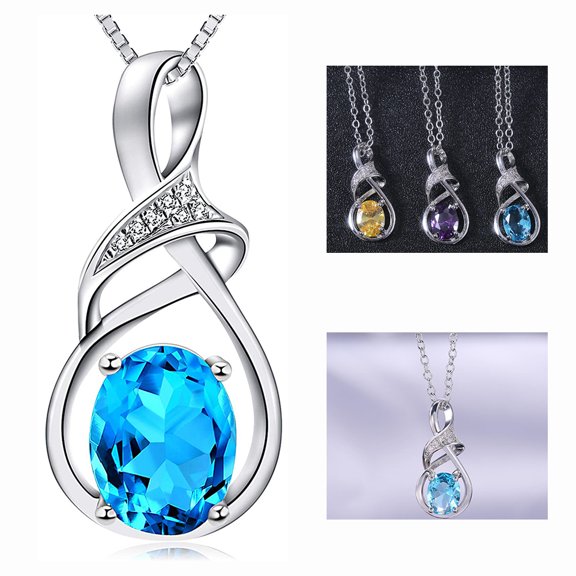 Dsseng Blue Topaz and Amethyst Pendant Necklace Sterling Silver Natural Gemstone for Mom Girlfriend Gifts