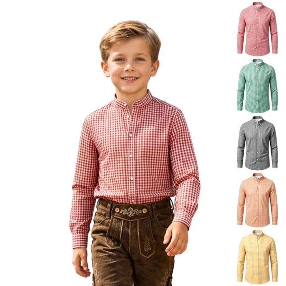 KHONTS Kids Boys Oktoberfest Pliad Shirts Long Sleeve Western Shirts Button down Casual Tops,Size 2-14 Years Yellow 160