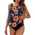 thumbnail image 2 of Tankini Sets for Women Built-in Bra with Shorts Tropical Floral Print Tummy Control Two Piece Swimsuits Drawstring Side Modest Bathing Suits, 2 of 6