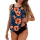 thumbnail image 2 of Trajes de baño Amzcrzy Tankini para mujer, trajes de baño, bikini con control de abdomen, top y braguita estampados para mujer, conjunto de bikini holgado con cordón ajustable, color naranja, 2XL, 2 of 6