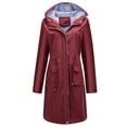 thumbnail image 2 of SWSMCLT Women's Hooded Rain Coat Anorak Waterproof Zipper with Pockets Raincoat Long Rain Jacket Zip Up Burgundy XX-Large, 2 of 4