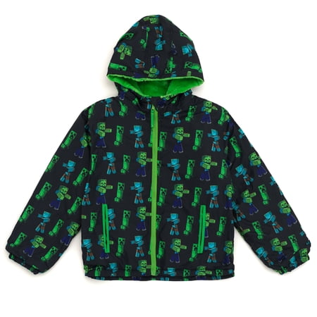 Minecraft Little Kids Boy or Girl Hooded Zip-Up Rain Jacket Creeper Zombie Black