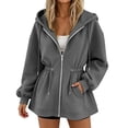 thumbnail image 2 of Risckoth Women's Full Zip Hoodie Drawstring Waist Cinched Design Fleece Lined Side Pockets Casual Pullover S-2XL, Dark Gray, 2 of 7