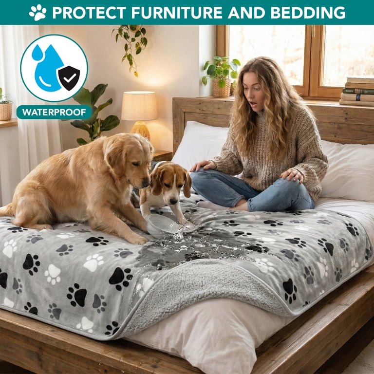 PetAmi Waterproof Dog Blanket, 40x60 Inch Grey Paw photo 6