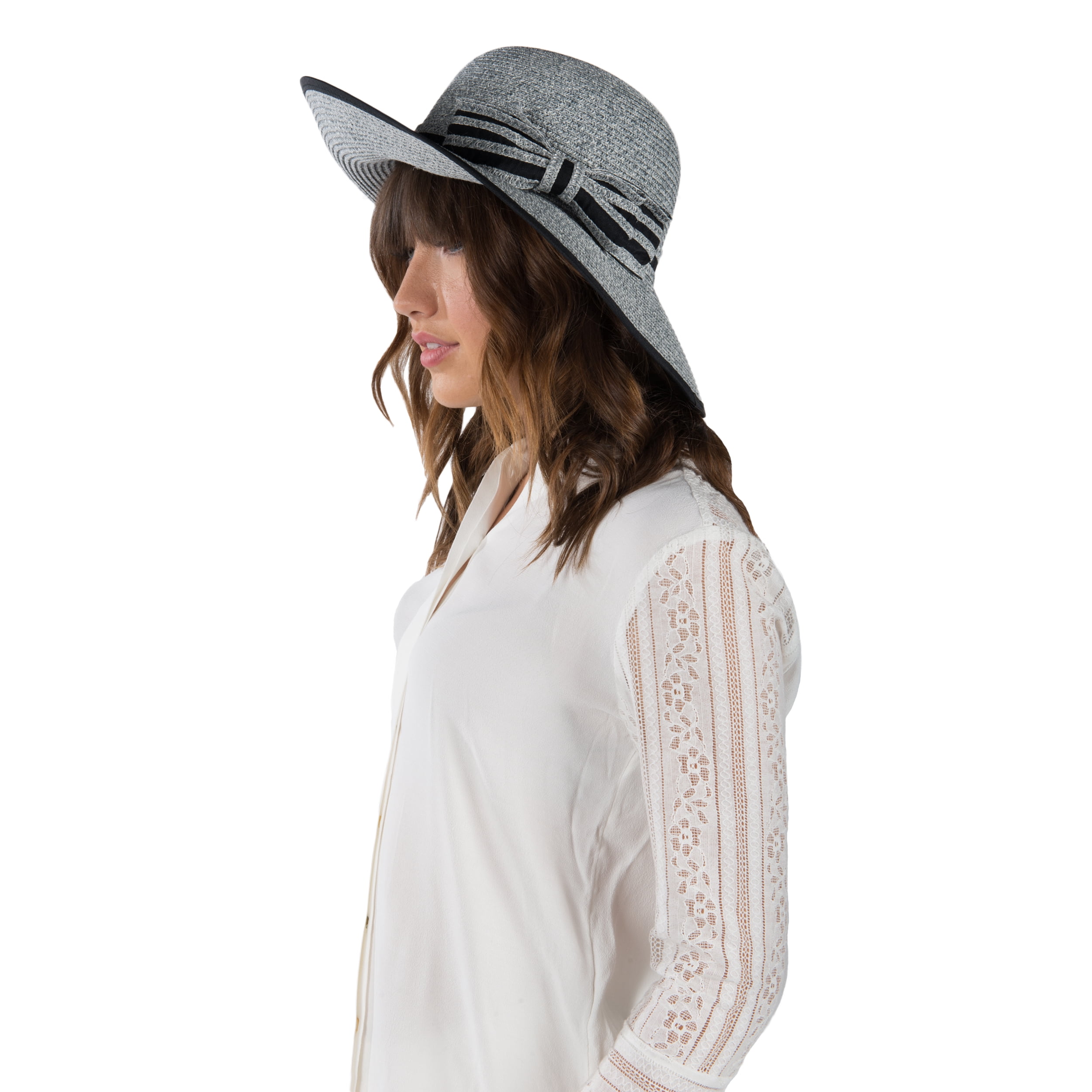 Panama Woven Straw Hat with Two Tone Bow and Straight Brim