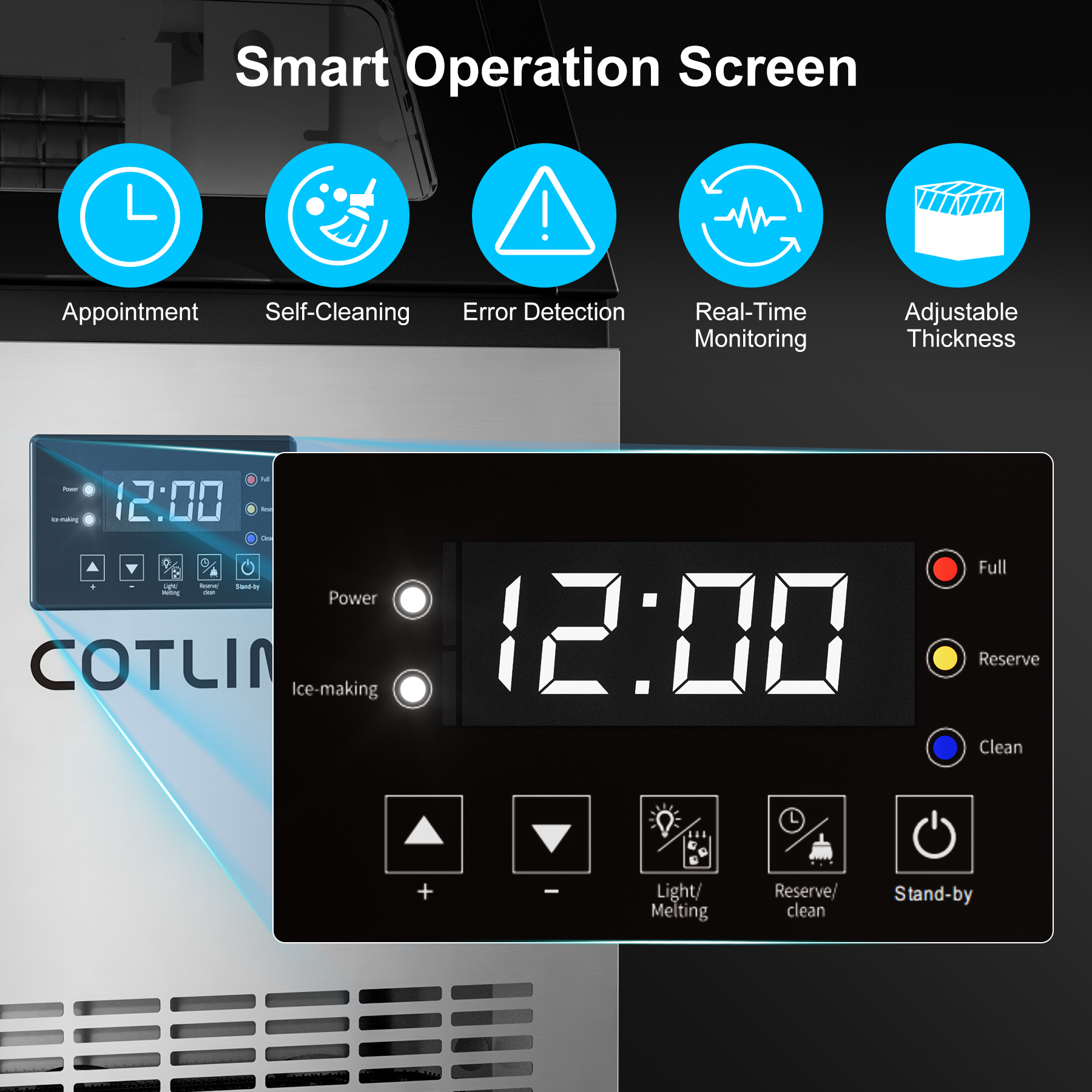 COTLIN Commercial Ice Maker Machine 150LBS/24H, 20’’ Under Counter Ice Machine with 33LBS Storage Bin/ Built-in Cleaning System, Freestanding Ice Maker for Restaurants/Bars, ETL Approved