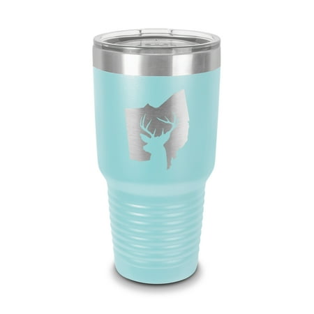 

Ohio Deer State Tumbler 30 oz - Laser Engraved w/ Clear Lid - Stainless Steel - Vacuum Insulated - Double Walled - Travel Mug - buck hunt hunting rifle oh - Light Blue