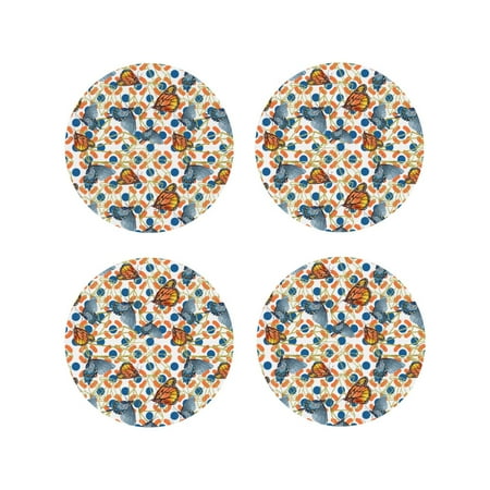 

Fuzoiu Butterflies Wild Insect Print Leather Coasters Set Drink Coasters Set of 4 for Tabletop Protection Durable PVC Coasters Home Décor and Housewarming Gift-Round Shape