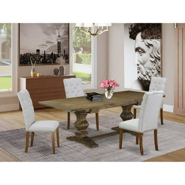 East West Furniture Lassale 5-piece Wood Dining Set in Jacobean Brown/Gray