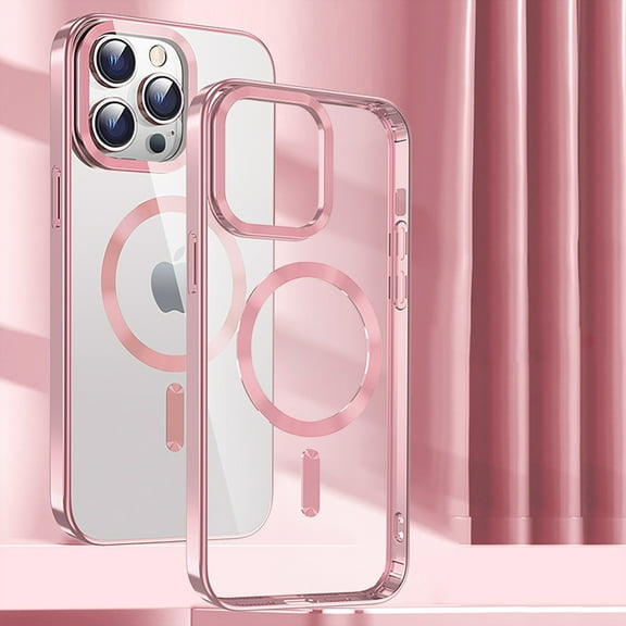 Designed for iPhone 13 Pro Max Case Clear Magnetic Compatible with MagSafe, Thin Slim Transparent Non Yellowing, Hybrid Soft Silicone Bumper & Hard Plastic Protective Plating Phone Cover, Pink