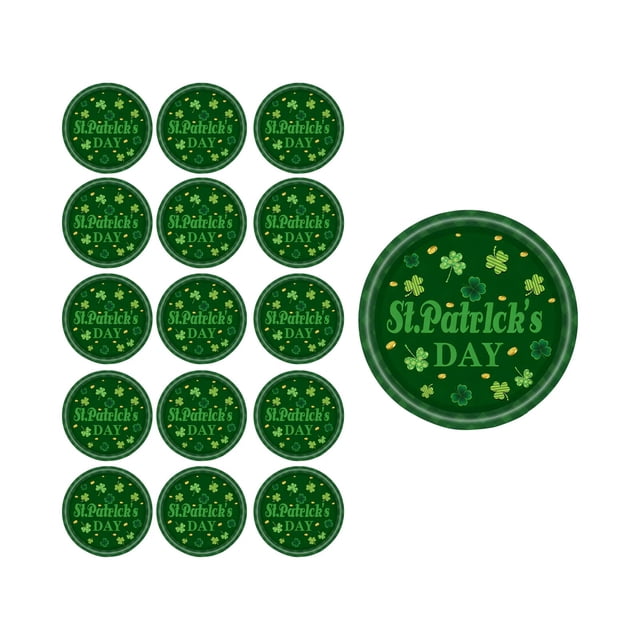 A Green Trefoil St Patricks Day Theme Party Tableware Disposable 7 Inch Paper Plates 16 Pack Green Design