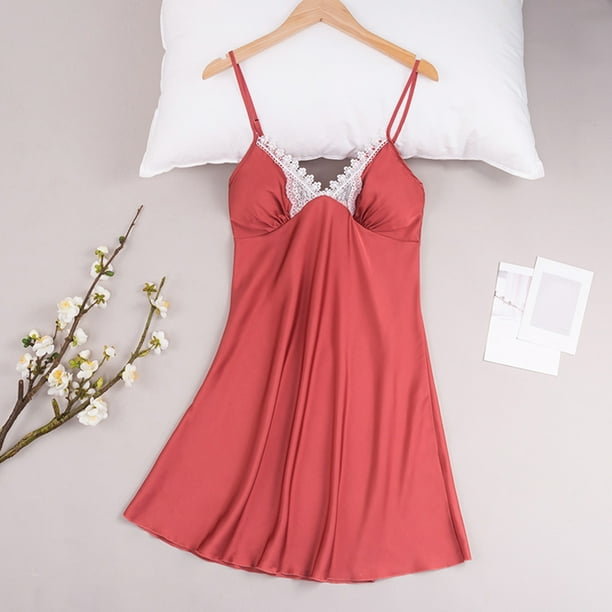 Women's Soft Nightdress With Built In Bra Solid Color Sleeveless Loose Fit  Casual Homewear With Chest Pad Sleepwear