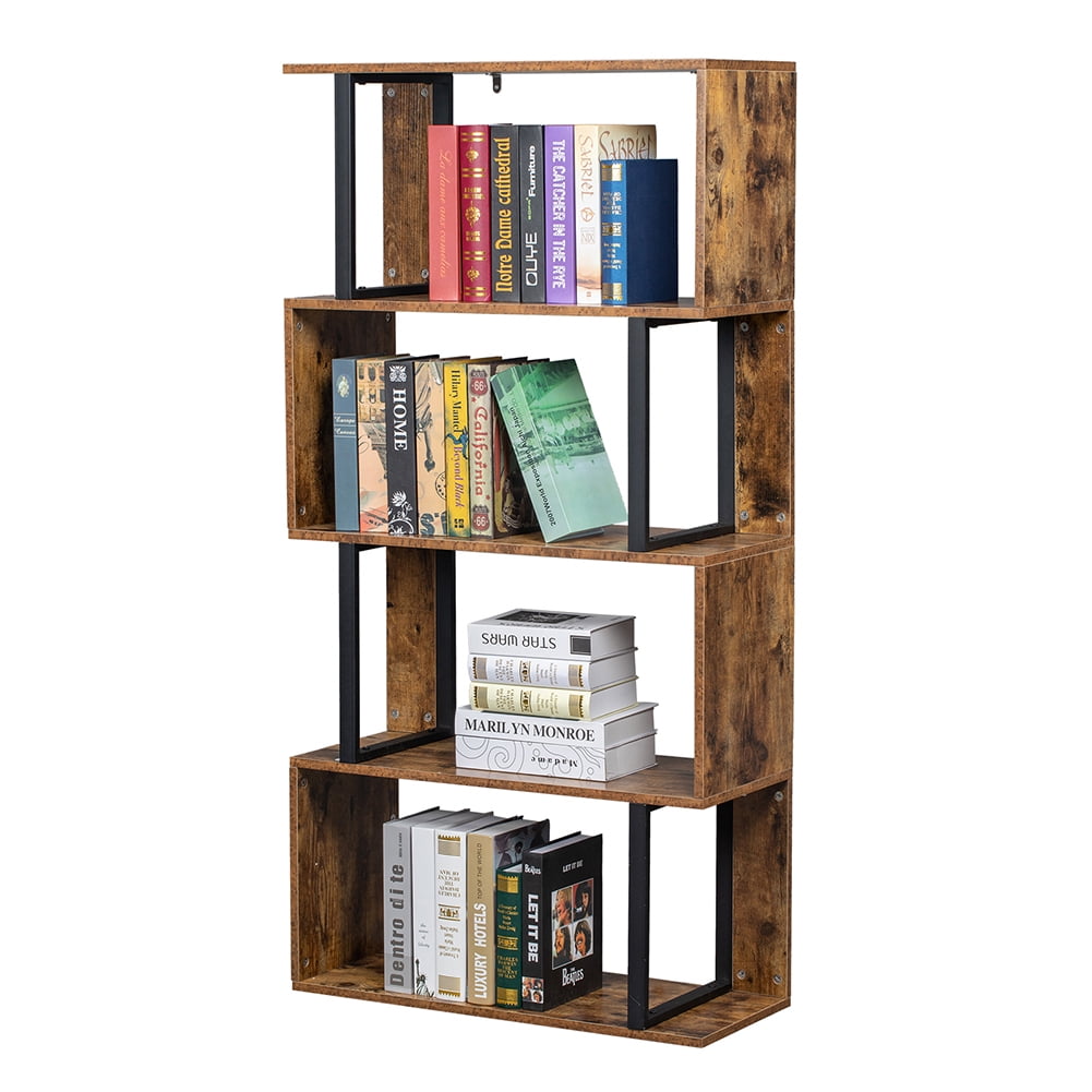 Lowestbest 4 Tier Display Shelf, S-Shaped Bookshelves, for Home, Office, Vintage Brown Industrial Style Lowestbest 4 Tier Display Shelf, S-Shaped Bookshelves, for Home, Office, Vintage Brown Industrial Style