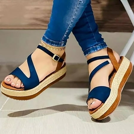 

Sunvit Womens Platform Sandals Casual Hollow Summer Slide Sandals #227 Blue