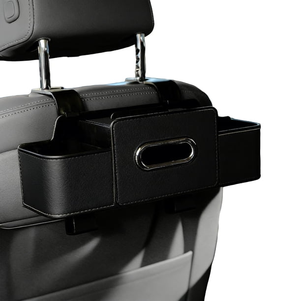 Organizador 3 en 1 para asiento trasero de coche, multifuncional, con 2 portavasos, caja de pañuelos y ganchos para teléfonos, aperitivos, bebidas y bolsos.