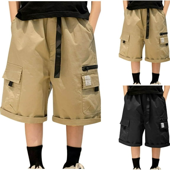 NAISIBABY Boys Cargo Shorts Size 14-16, Elastic Waist Trendy Cotton Baggy Fit Kids Summer Causal Shorts Khaki(5-16T)