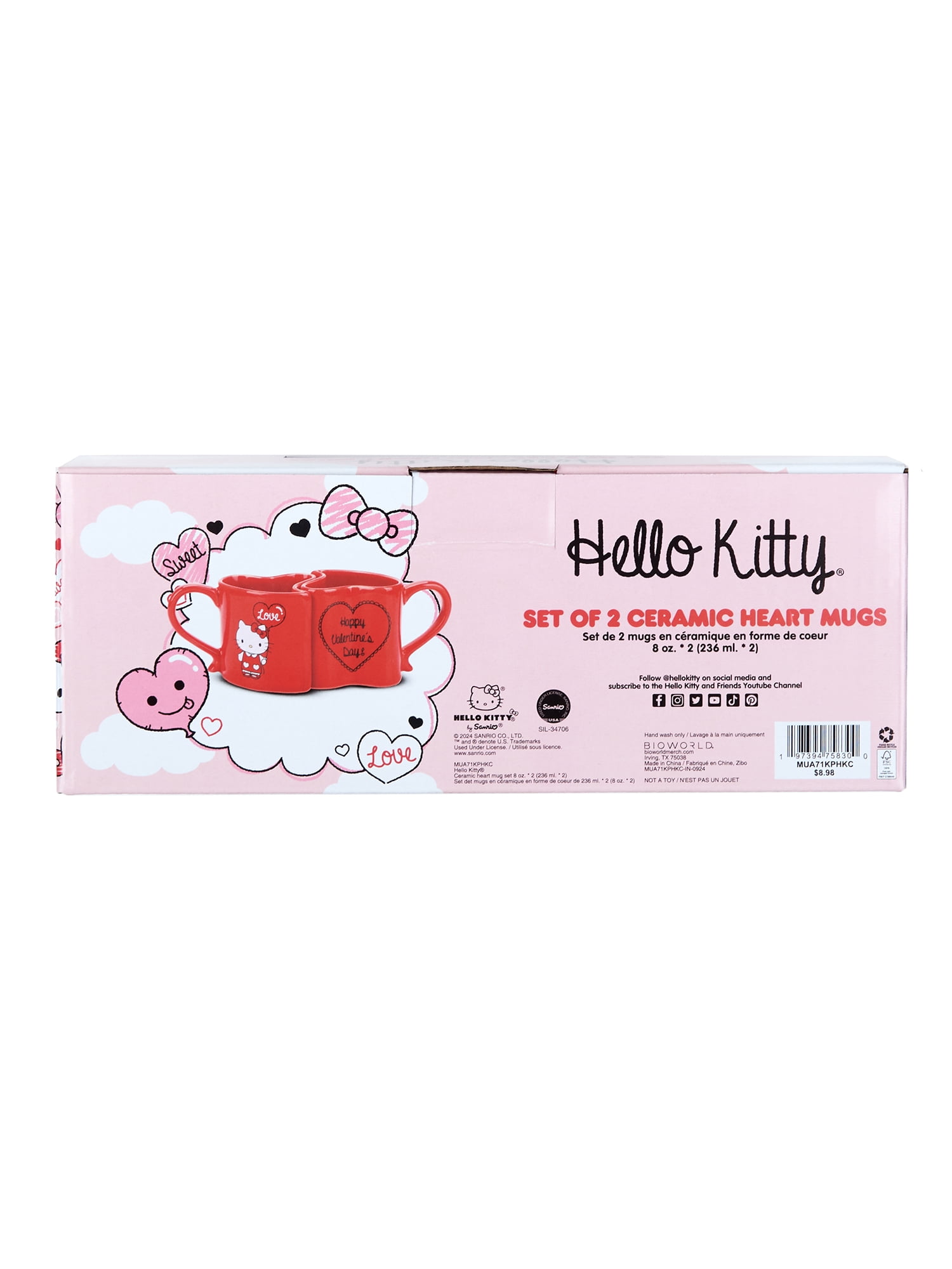 Hello Kitty Valentine's 2 Pack 16oz Ceramic Heart Mugs