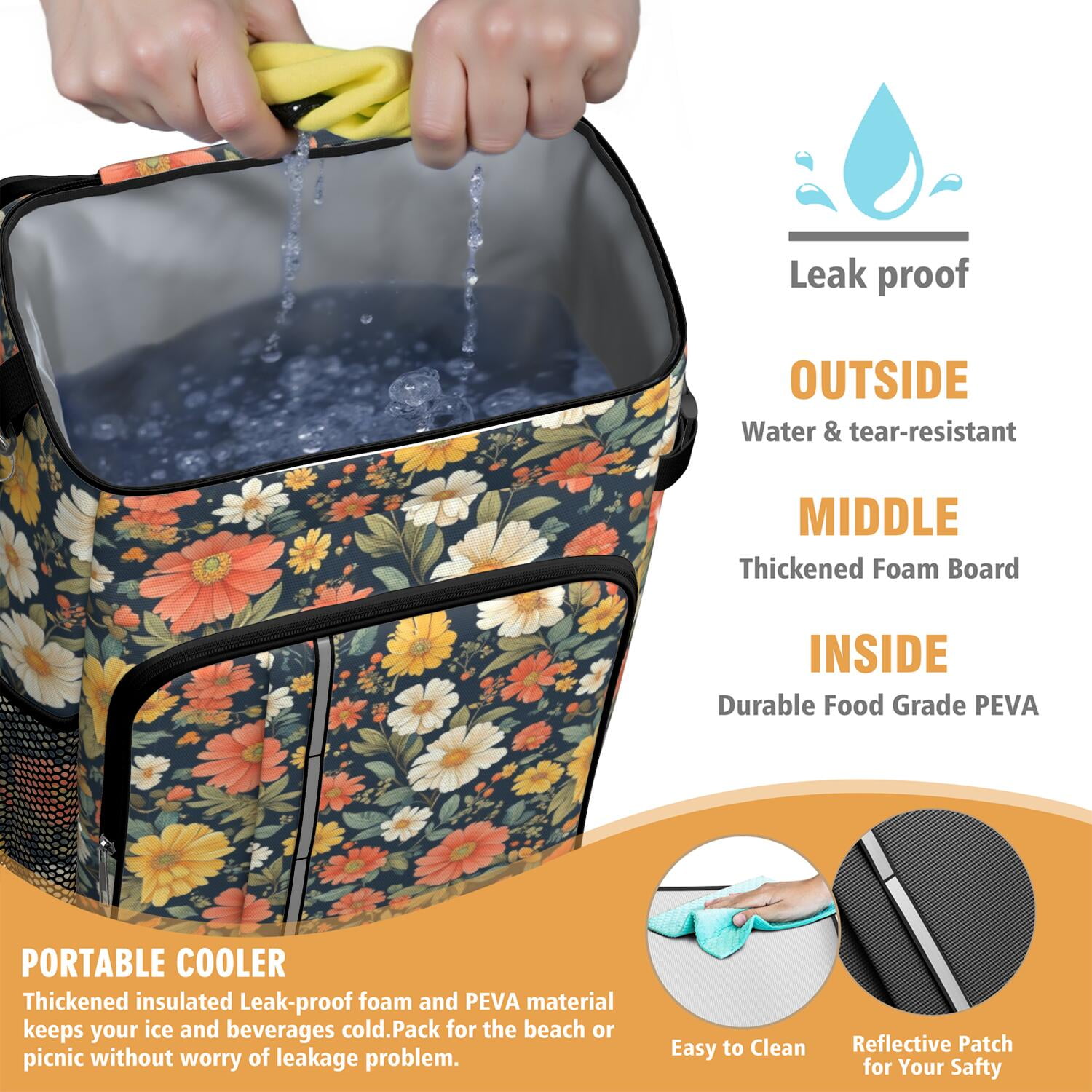 Travel Cooler Bag - Pioneer Flower Camping Beer Cooler Backpack with Bottle Opener- Waterproof Insulated Picnic Backpacks - Cooler Bag for Beach