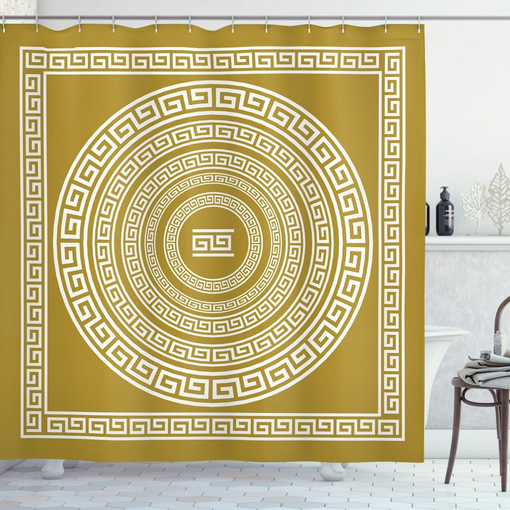 Greek Key Shower Curtain, Frieze with Vintage Ornament Meander Pattern