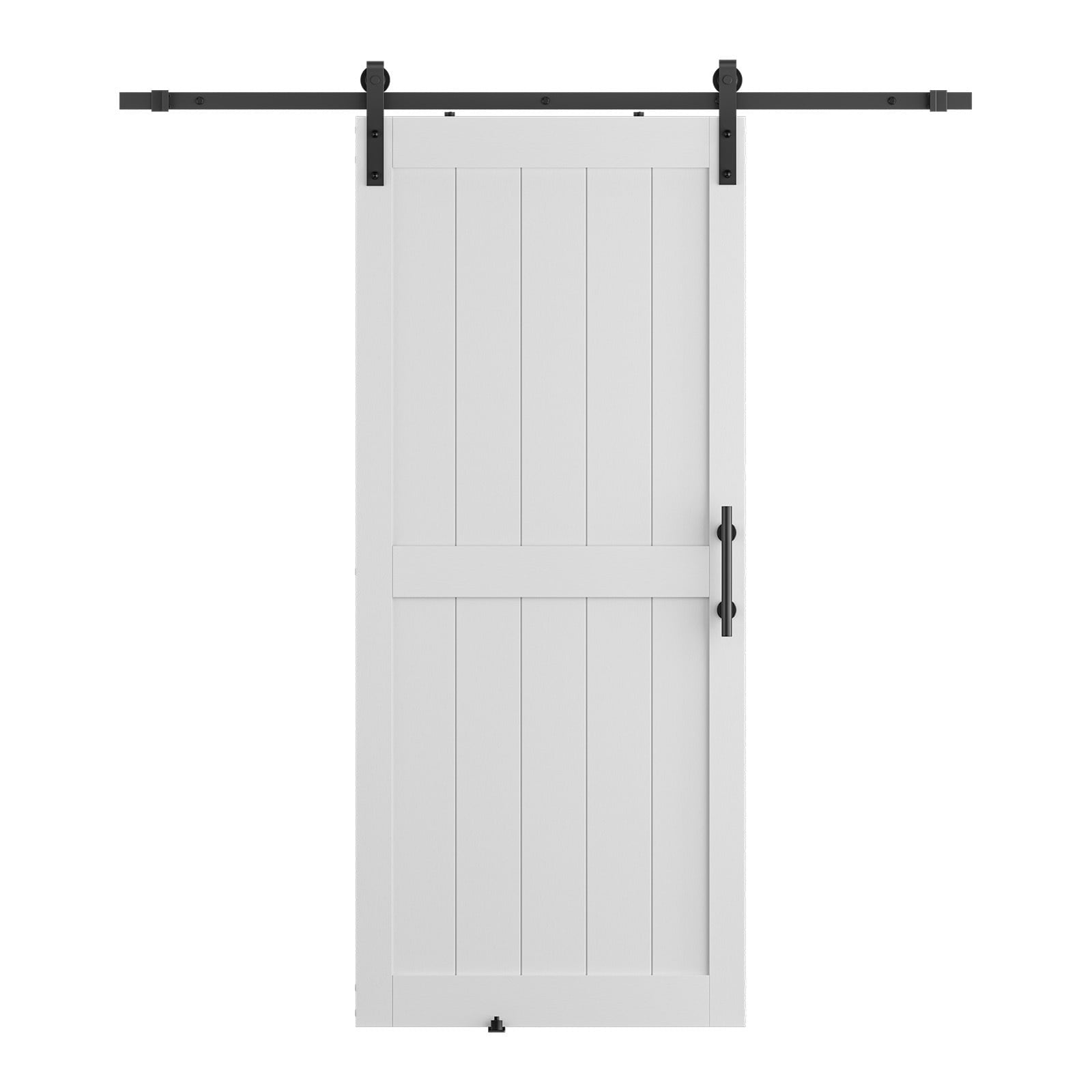36in. W x 84in. H White Sliding MDF Barn Door with Black Sliding Door Hardware Kit & Handle, Pre-Drilled Ready to Assemble, Waterproof PVC Coating, H-Frame