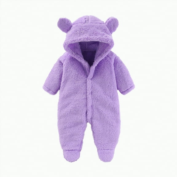 Ccpelsie Newborn Baby Snowsuit Bear Onesie Footie Romper Winter Thick Fleece Jumpsuit Infant Coat for Girls Boys(Purple,9-12 Months)