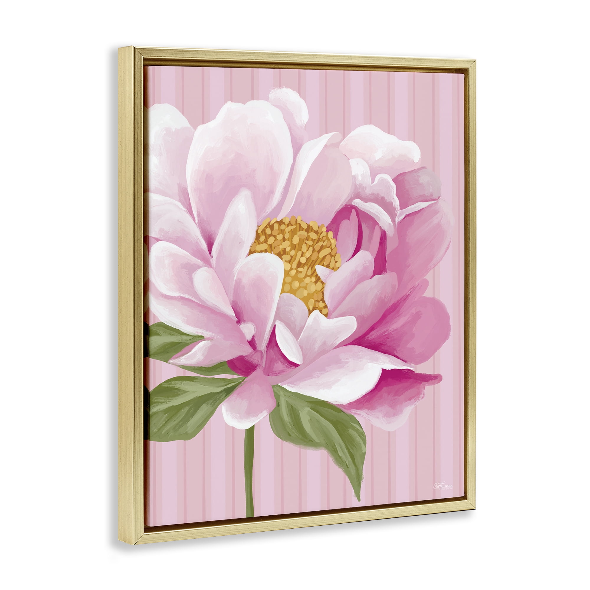 Stupell Industries Pink Carnation Bloom Botanical & Floral Painting Gold Floater Framed Art Print Wall Art, 17 x 21