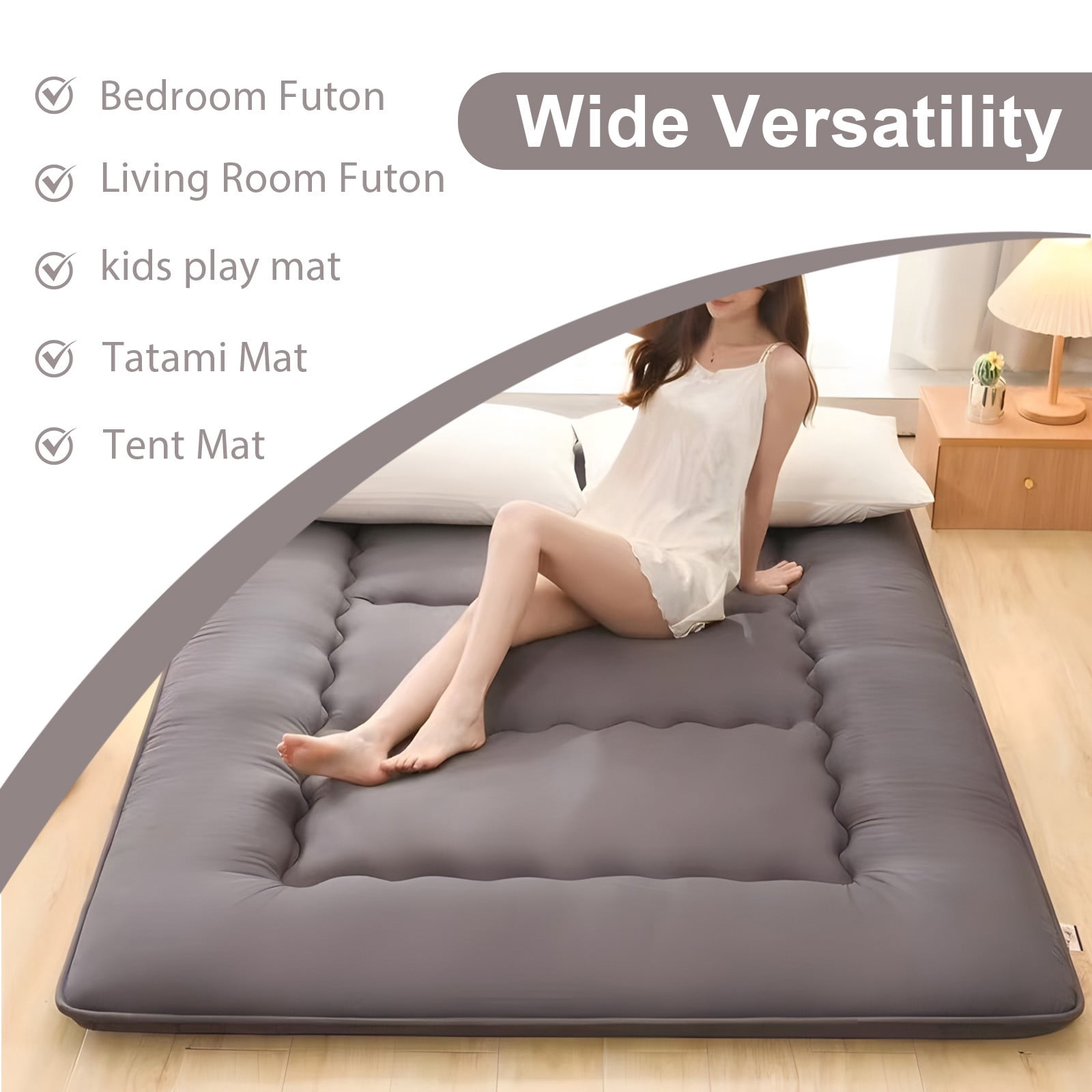 Lovote 4" Thick Floor Mattress - Japanese Futon Tatami Pad, Roll-Up Sleeping Mat for Guest/Bedroom