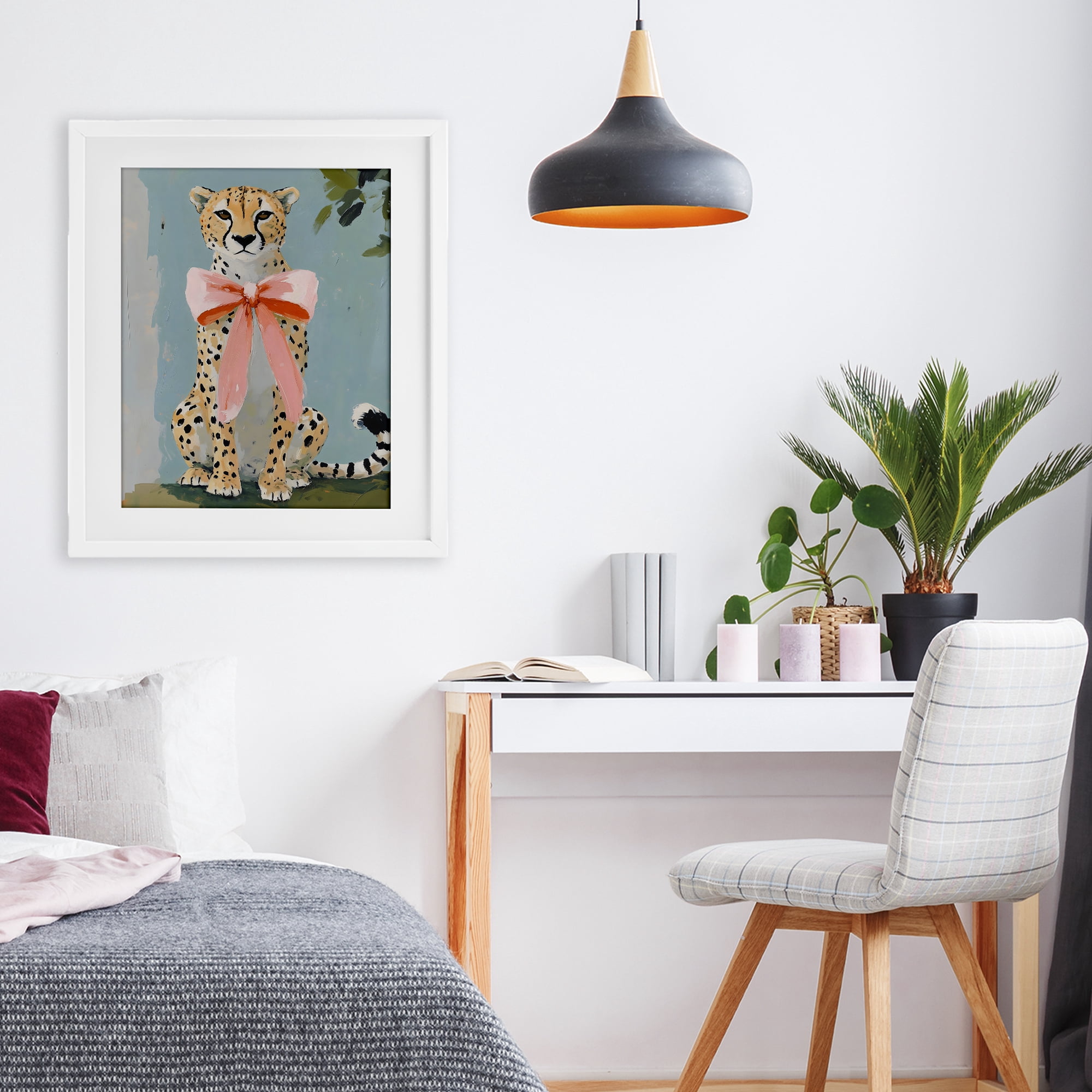 Stupell Industries Cheetah with Big Pink Bow White Framed Print Under Glass, design by The Prints Vibe