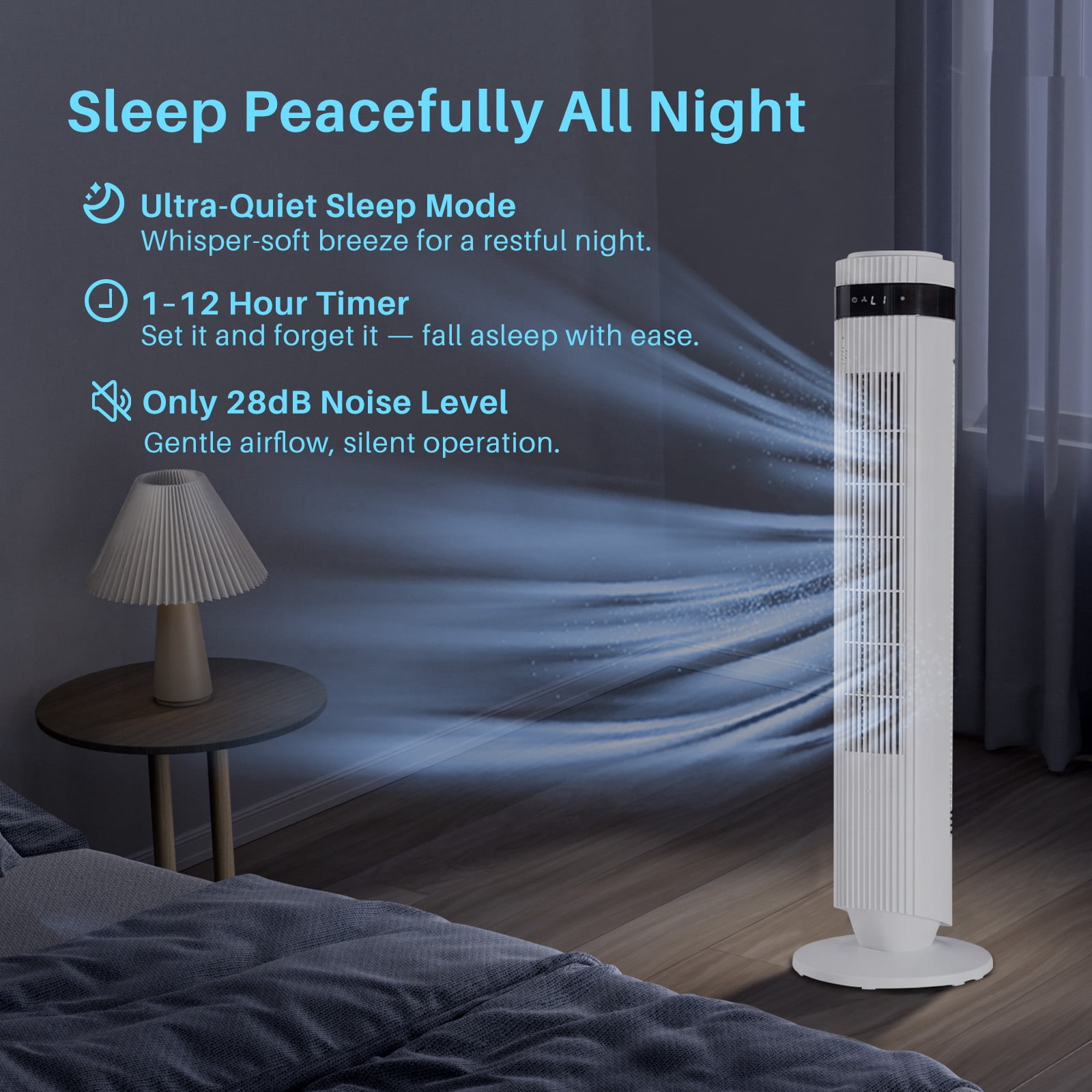 Tower Fan for Home, 64° swivel Standing Floor Fan with Remote, Bladeless Fan Cold Air Quiet, 5 Speeds, 4 Modes, LED Display, White