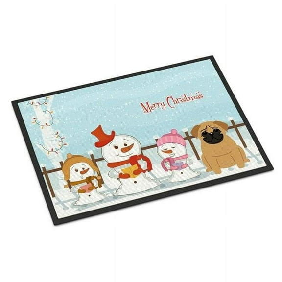 Merry Christmas Carolers Pug Brown Door Mat