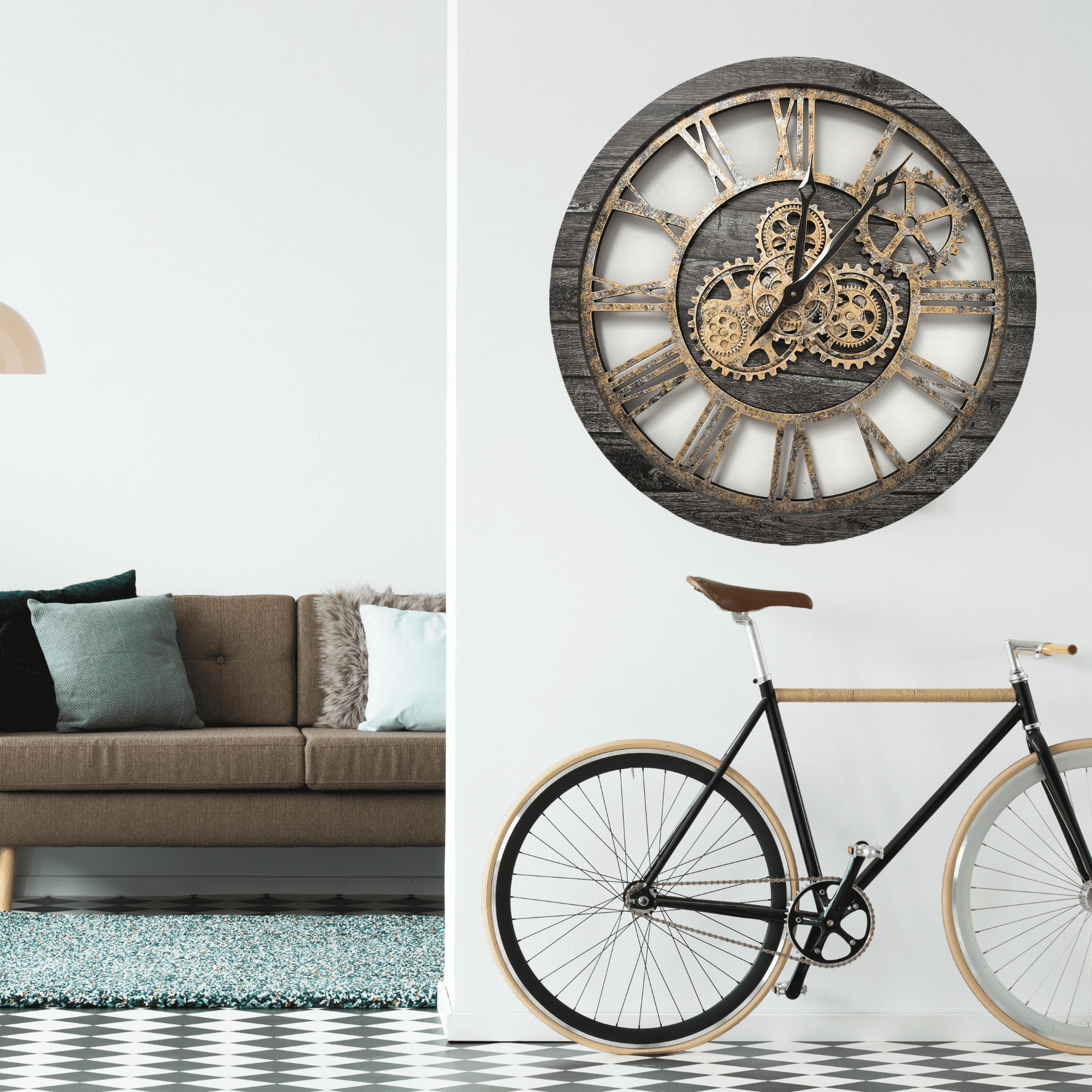 THE GEARS CLOCK Wall Clock with Real Moving Gears AM-LI_ 24 in Round Carbon-Grey
