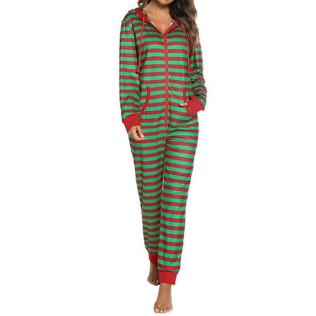 

Ma&Baby Womens Christmas Pajama Jumpsuits One Piece Sleepwear Zipper Bodysuit Drawstring Hooded Playsuits Loungewear