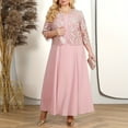 thumbnail image 2 of qolati Mother of The Bride Suits Plus Size Shorts Sleeve Swing Midi Dresses Long with Sheer Embroidered Cardigan Wedding Outfit Evening Cocktail Party 2 Piece Sets, 2 of 8