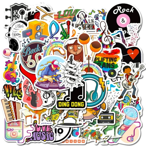 50 Pack Rock Music Stickers - Punk Rock Band Stickers for Handbooks, Scrapbooks, and DIY Projects