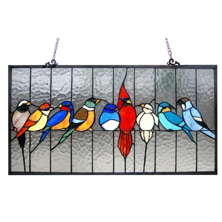 CHLOE Lighting Tiffany-glass featuring Birds in the Cage Window Panel 24.5x13